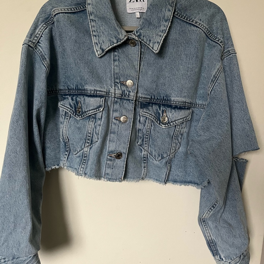 Zara Light Blue Cropped Jacket